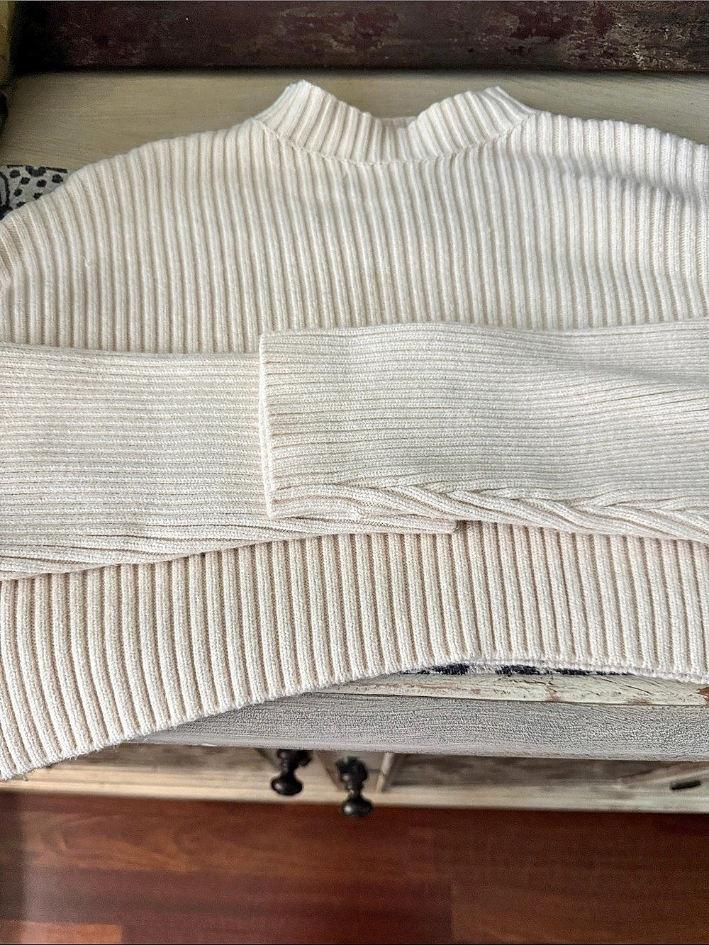 MABLE Ribbed Crew Neck Sweater in Cream Size Large